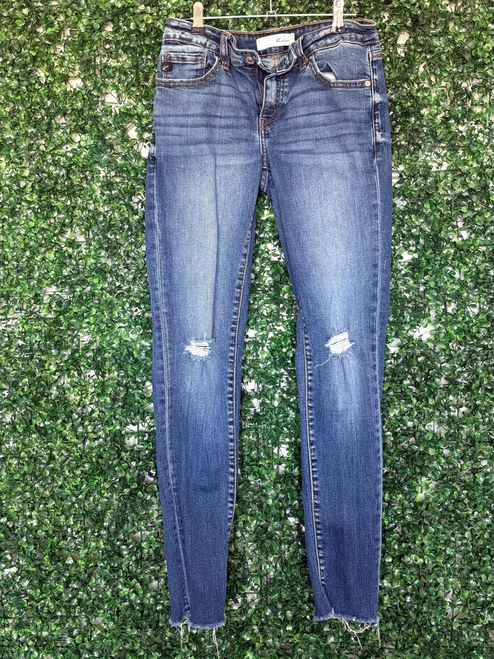 KanCan denim washed  Blue Ripped Skinny Jeans with raw hem